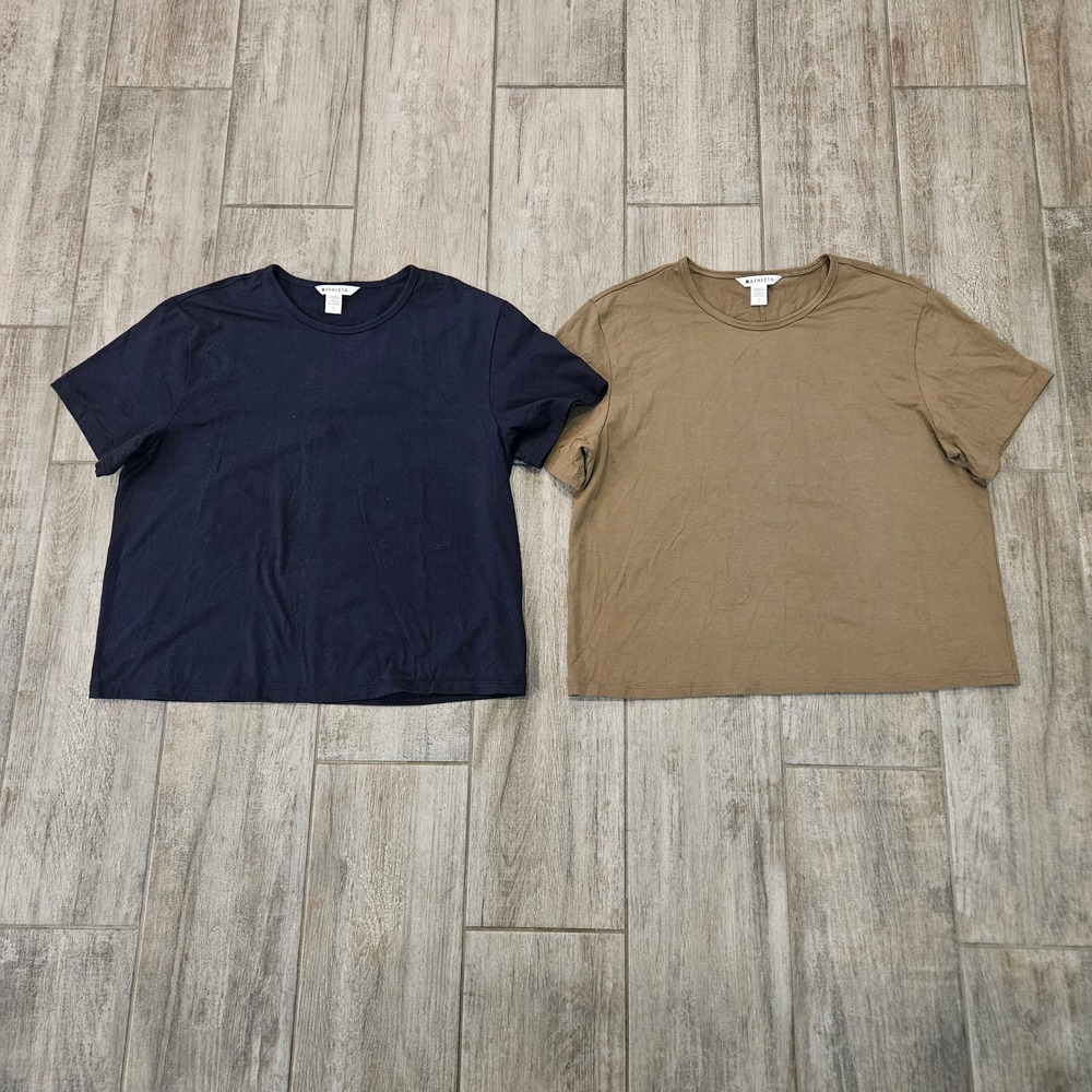 Athleta Crop T-Shirt Lot of 2 Size L Navy Brown Supima‎ Cotton Relaxed Lounge